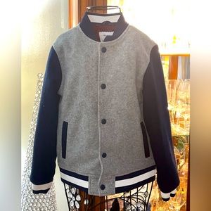 Boys Grey & Blue Wool Letterman Jacket Sz L (10-12) worn once